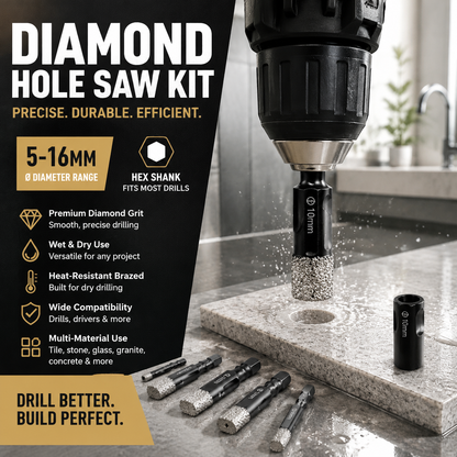 💎 50% OFF NOW! 🔧 Diamond Drill Bits Set – 5-16mm Sizes, Hex Shank, Dry/Wet Use – Smooth Precision Holes 🏗️