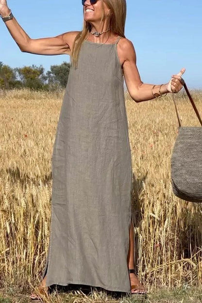 💕Limited Time Offer 41% OFF💕Women's Casual Solid Color Halter Sleeveless Linen Dress