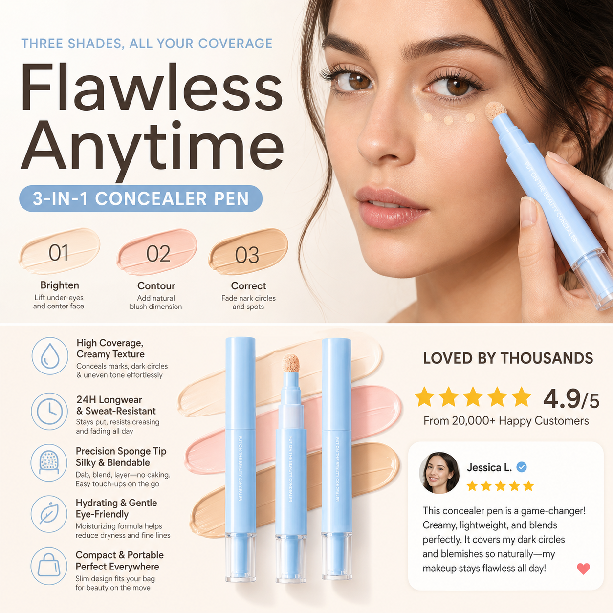 🔥BUY 1 GET 1 FREE🔥💙Multipurpose Concealer & Foundation Eye Concealer -👍24-hour Long-lasting