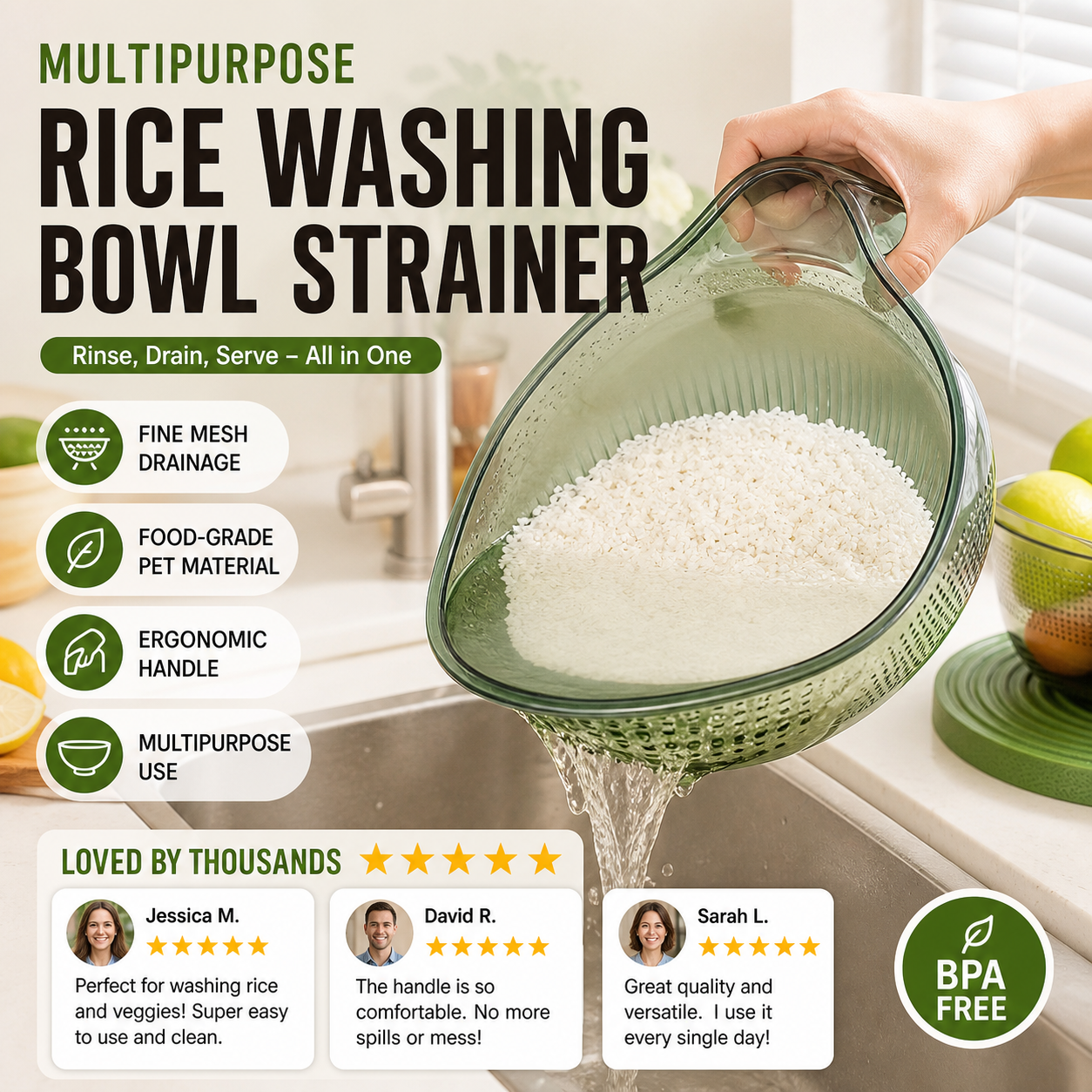 🍚 LIMITED TIME 50% OFF! Wash Rice Without Losing a Grain – Fine Mesh Colander Bowl with Handle. UK Stock ✨