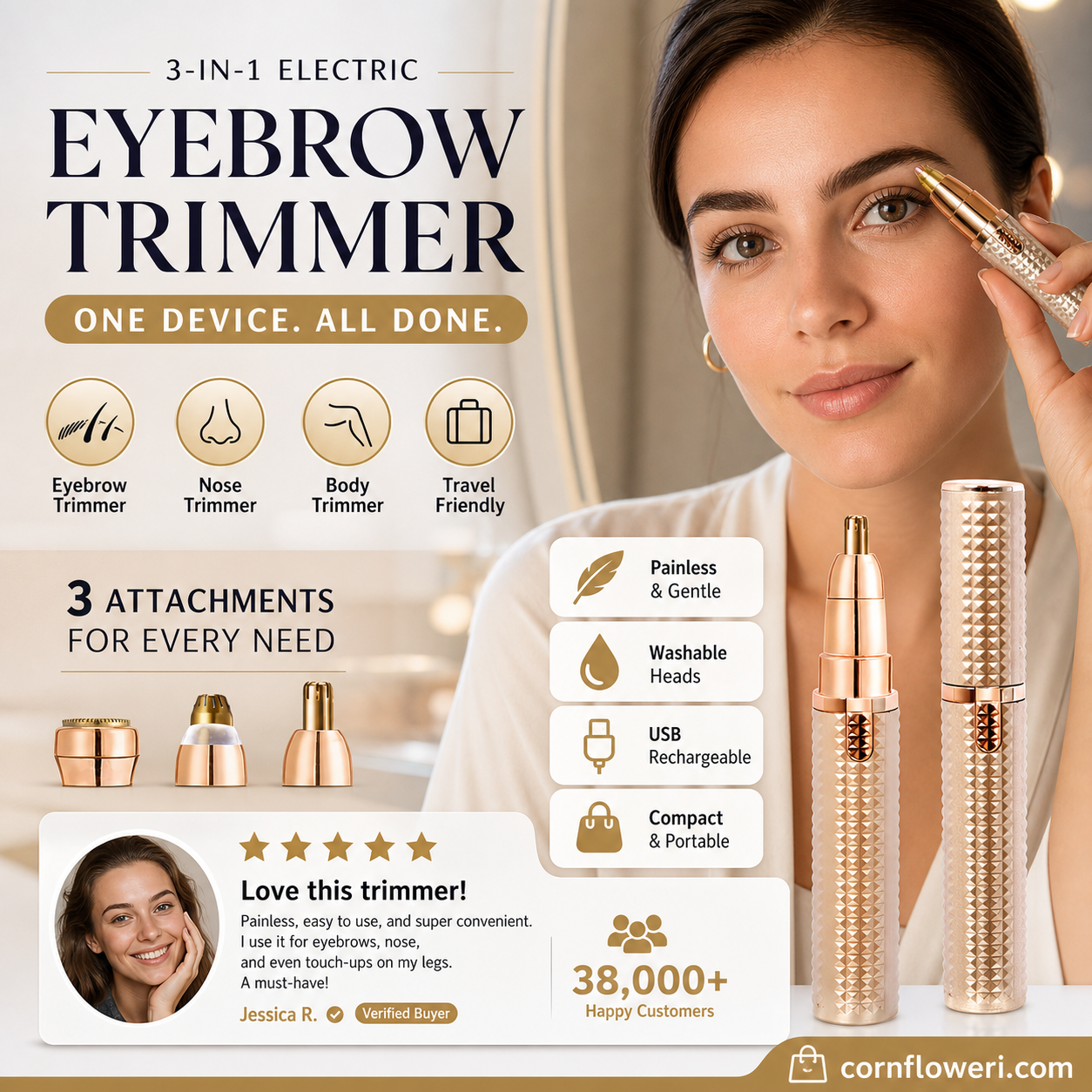 ⏳🔥LIMITED-TIME 50% OFF! ⏰Portable Electric Eyebrow Trimmer – Interchangeable Heads 🪒