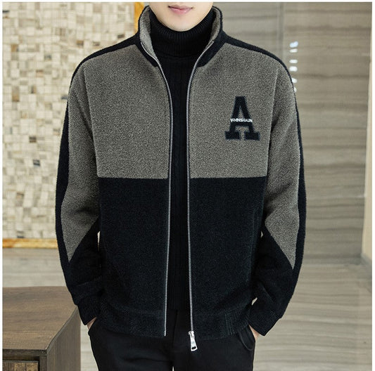 [best gift] Men's Fashion Standing Collar Plush Jacket