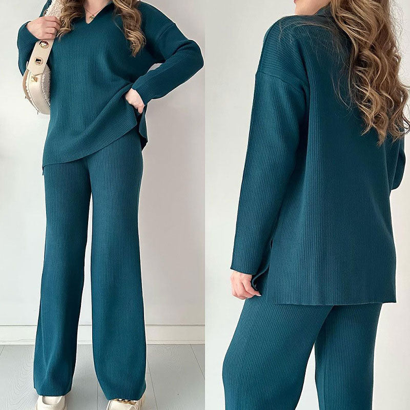 🔥Hot Sale 39% OFF🎁V-Neck Casual Slit Knitted Two-Piece Set