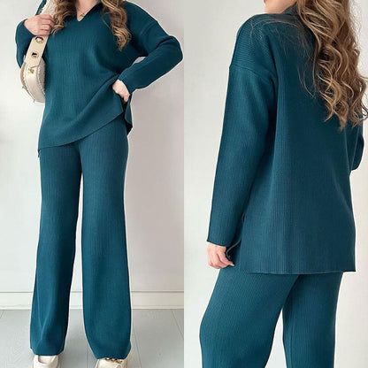 🔥Hot Sale 39% OFF🎁V-Neck Casual Slit Knitted Two-Piece Set
