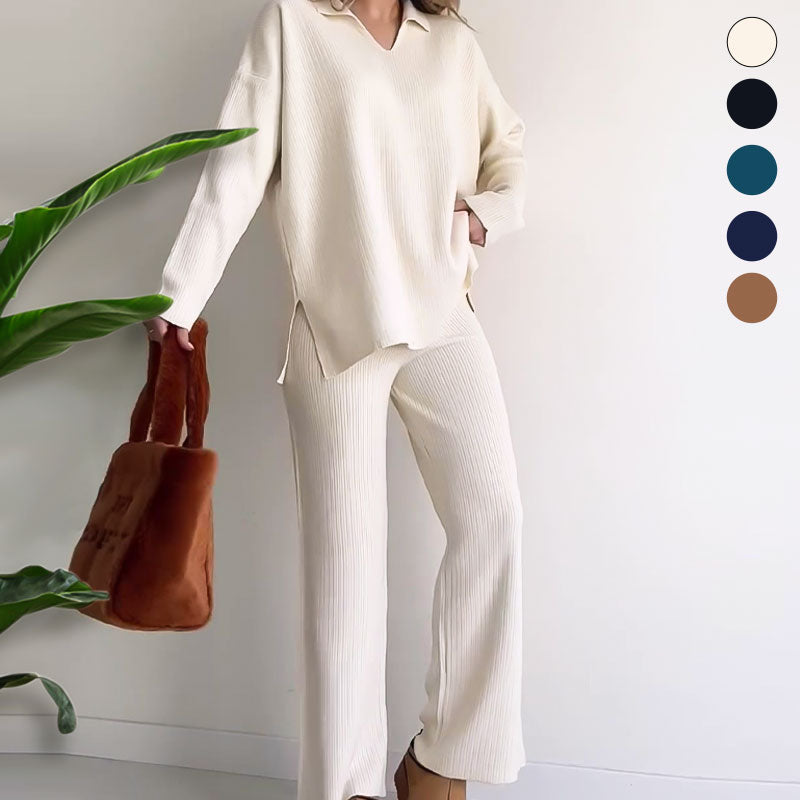 🔥Hot Sale 39% OFF🎁V-Neck Casual Slit Knitted Two-Piece Set