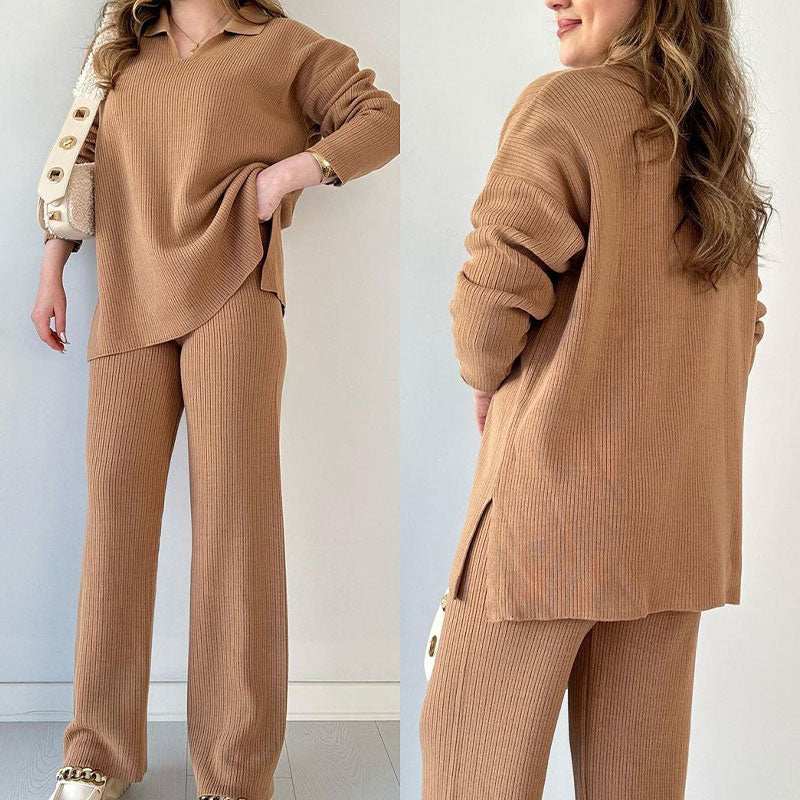 🔥Hot Sale 39% OFF🎁V-Neck Casual Slit Knitted Two-Piece Set