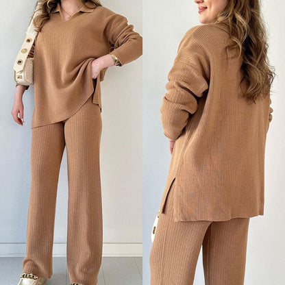 🔥Hot Sale 39% OFF🎁V-Neck Casual Slit Knitted Two-Piece Set