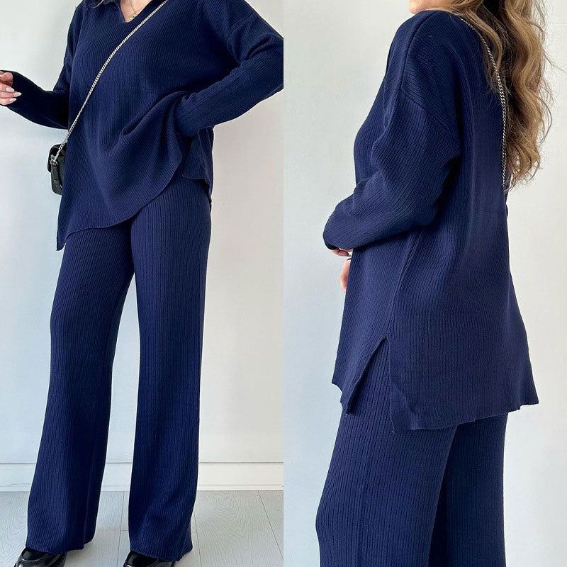 🔥Hot Sale 39% OFF🎁V-Neck Casual Slit Knitted Two-Piece Set