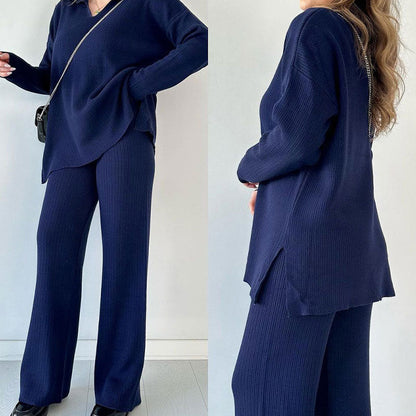 🔥Hot Sale 39% OFF🎁V-Neck Casual Slit Knitted Two-Piece Set