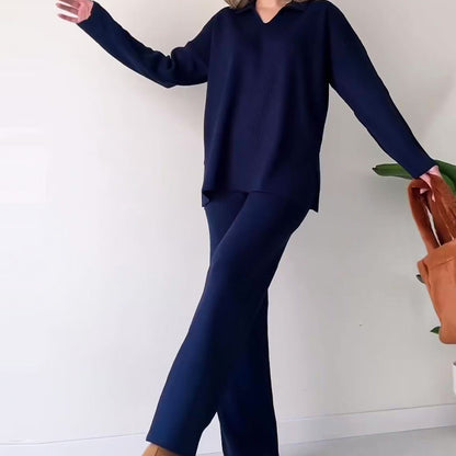 🔥Hot Sale 39% OFF🎁V-Neck Casual Slit Knitted Two-Piece Set