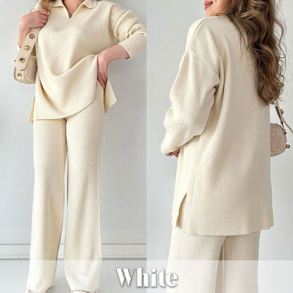 🔥Hot Sale 39% OFF🎁V-Neck Casual Slit Knitted Two-Piece Set