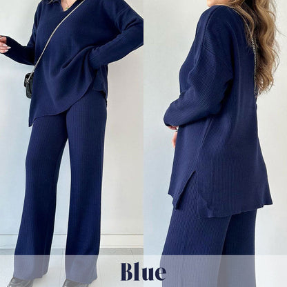 🔥Hot Sale 39% OFF🎁V-Neck Casual Slit Knitted Two-Piece Set