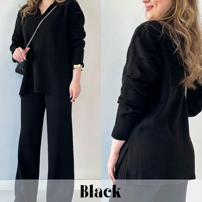 🔥Hot Sale 39% OFF🎁V-Neck Casual Slit Knitted Two-Piece Set
