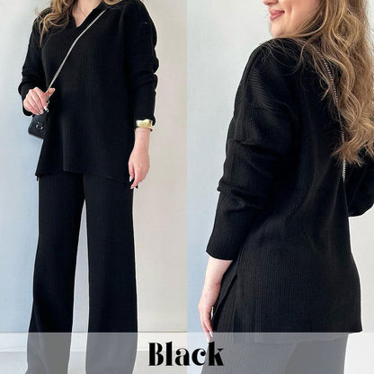 🔥Hot Sale 39% OFF🎁V-Neck Casual Slit Knitted Two-Piece Set
