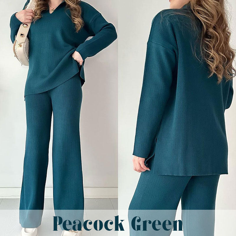 🔥Hot Sale 39% OFF🎁V-Neck Casual Slit Knitted Two-Piece Set