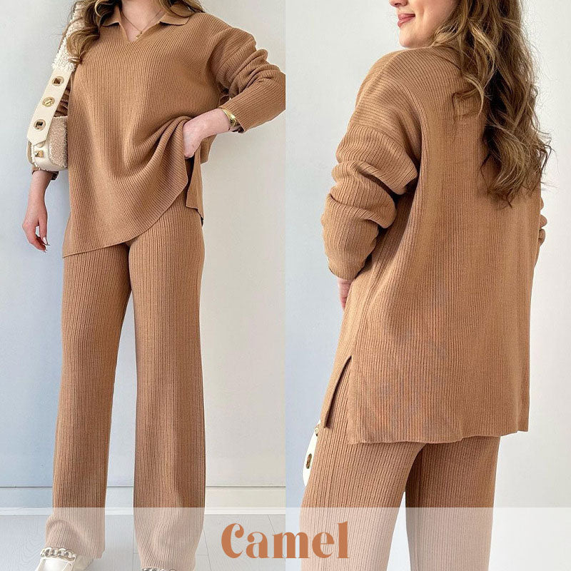 🔥Hot Sale 39% OFF🎁V-Neck Casual Slit Knitted Two-Piece Set