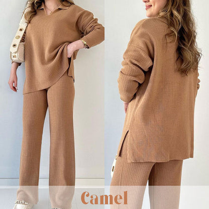 🔥Hot Sale 39% OFF🎁V-Neck Casual Slit Knitted Two-Piece Set