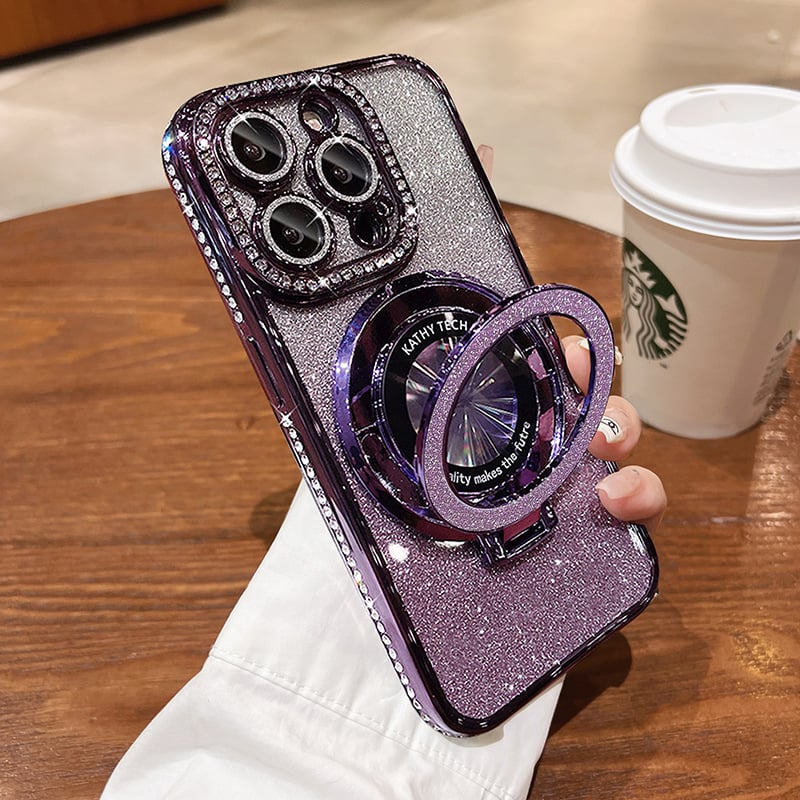 ✨Magnetische iPhone-hoes met glinsterende strasssteentjes en onzichtbare standaard