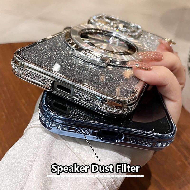 ✨Magnetische iPhone-hoes met glinsterende strasssteentjes en onzichtbare standaard