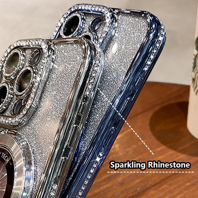✨Magnetische iPhone-hoes met glinsterende strasssteentjes en onzichtbare standaard