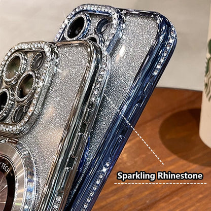 ✨Magnetische iPhone-hoes met glinsterende strasssteentjes en onzichtbare standaard