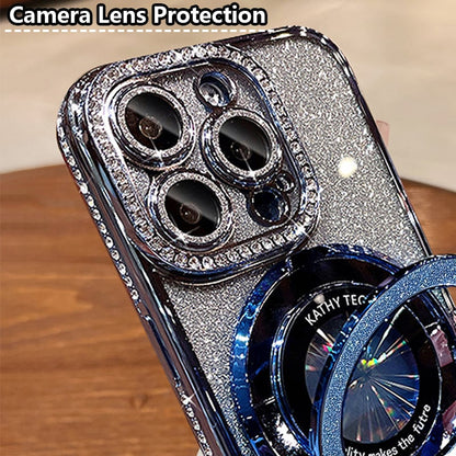 ✨Magnetische iPhone-hoes met glinsterende strasssteentjes en onzichtbare standaard