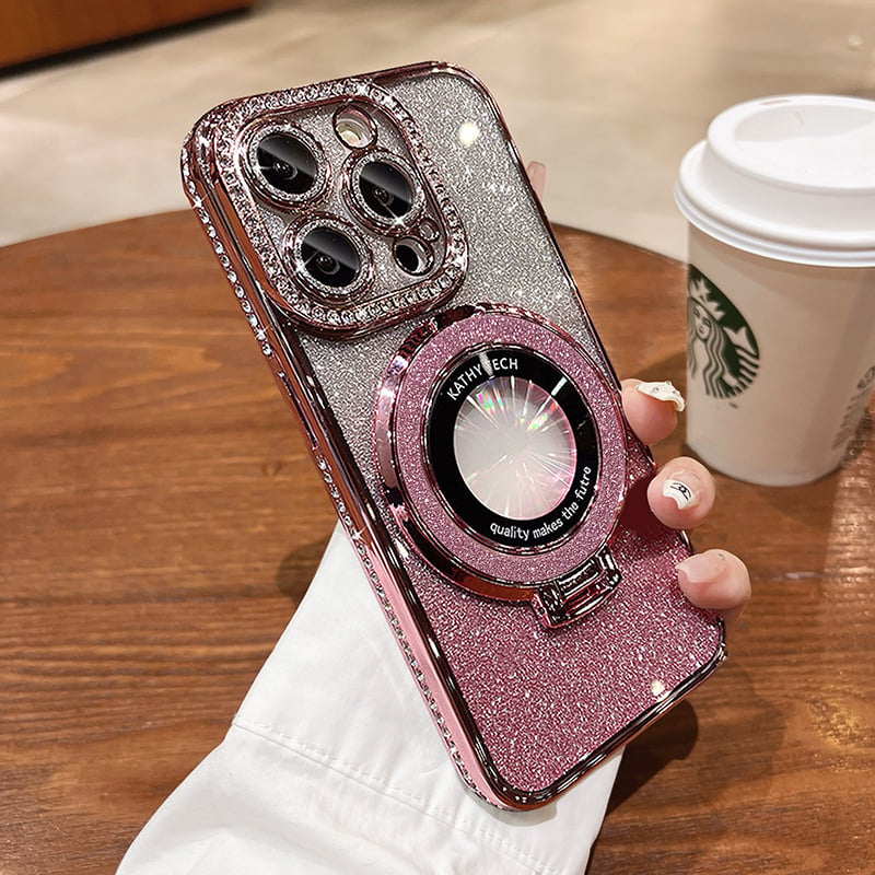 ✨Magnetische iPhone-hoes met glinsterende strasssteentjes en onzichtbare standaard