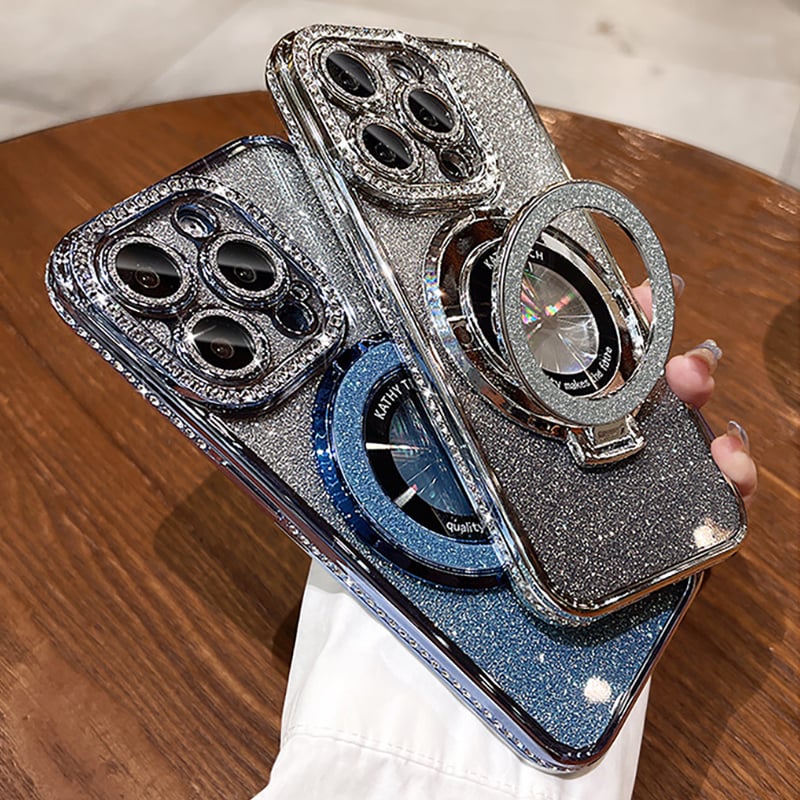 ✨Magnetische iPhone-hoes met glinsterende strasssteentjes en onzichtbare standaard