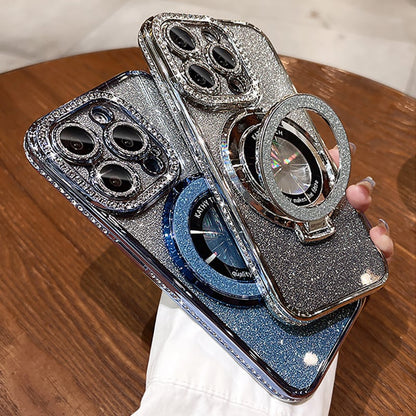 ✨Magnetische iPhone-hoes met glinsterende strasssteentjes en onzichtbare standaard