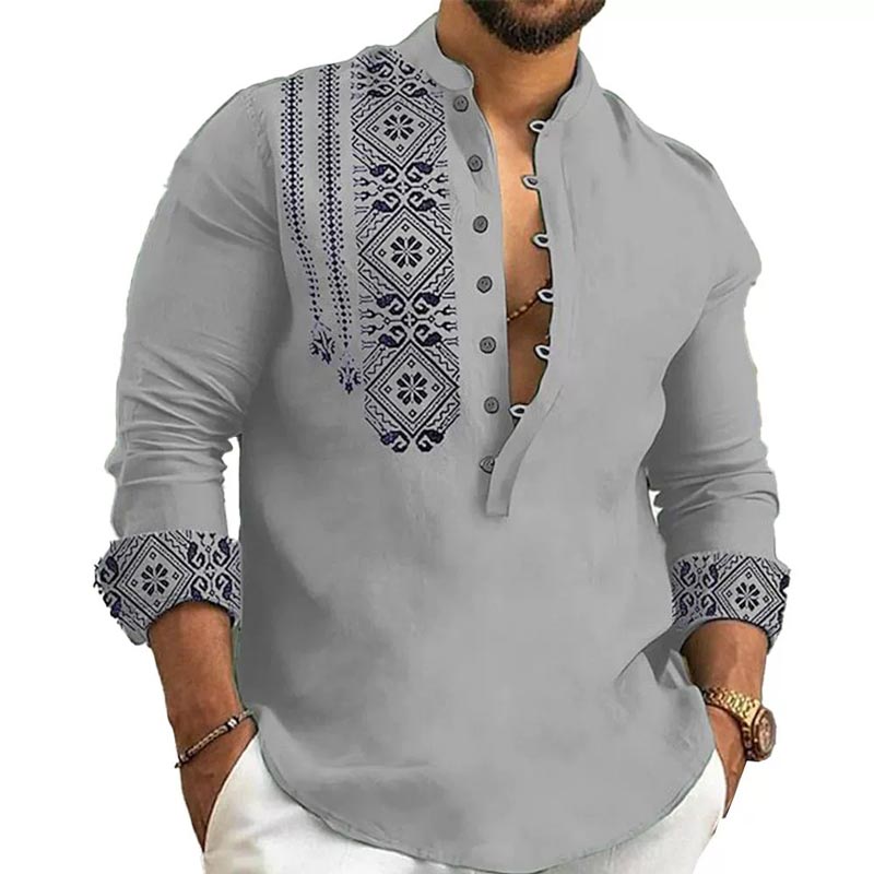 🎉Saldi imperdibili - 50% di sconto🎉Camicia casual a maniche lunghe con colletto alla coreana per uomo