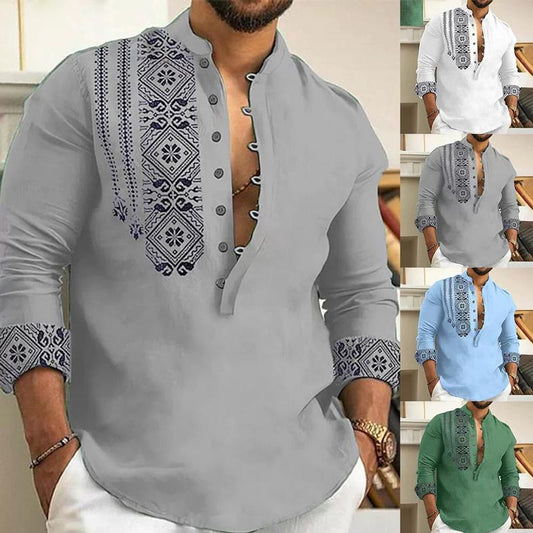 🎉Saldi imperdibili - 50% di sconto🎉Camicia casual a maniche lunghe con colletto alla coreana per uomo