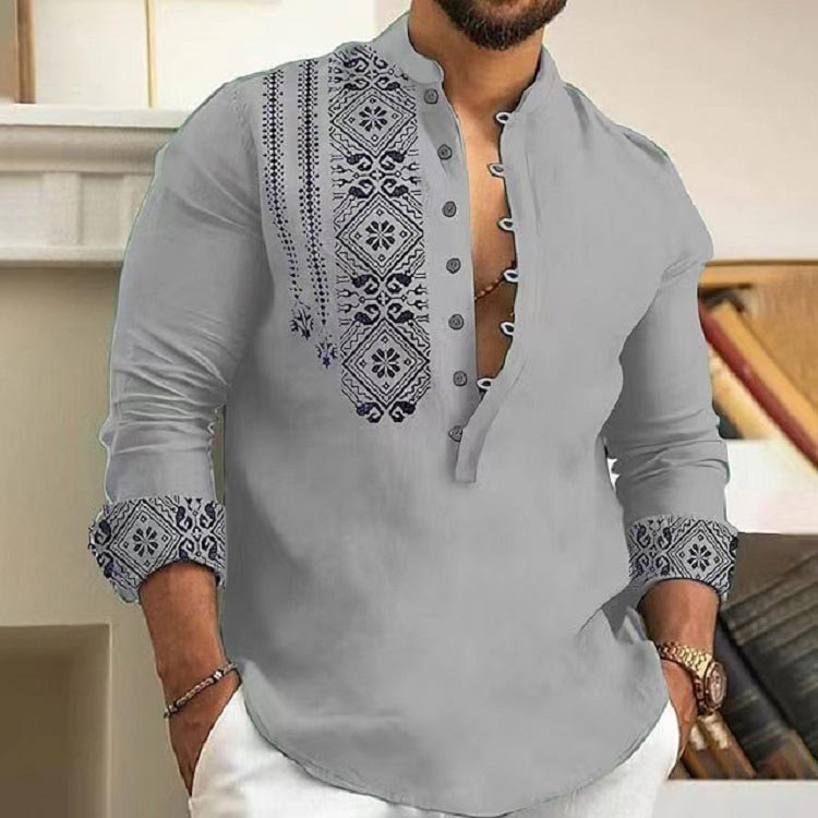 🎉Saldi imperdibili - 50% di sconto🎉Camicia casual a maniche lunghe con colletto alla coreana per uomo