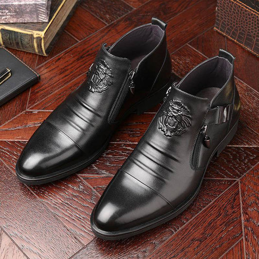 ✨New Arrival✨Men's Leather Ankle Boots with Double Side Zipper and Pointed Toe