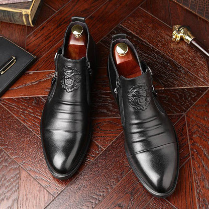 ✨New Arrival✨Men's Leather Ankle Boots with Double Side Zipper and Pointed Toe