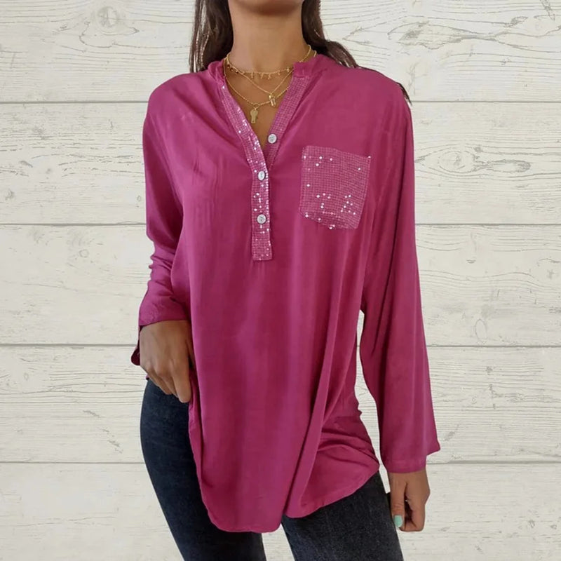 ⏳Limited Sale 51% OFF🌸Women's Sequin Patchwork V-neck Shirt