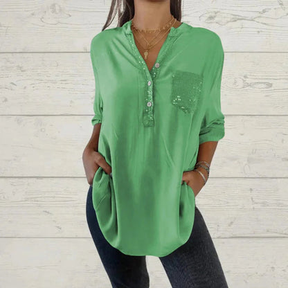 ⏳Limited Sale 51% OFF🌸Women's Sequin Patchwork V-neck Shirt