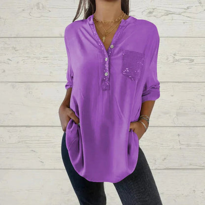 ⏳Limited Sale 51% OFF🌸Women's Sequin Patchwork V-neck Shirt
