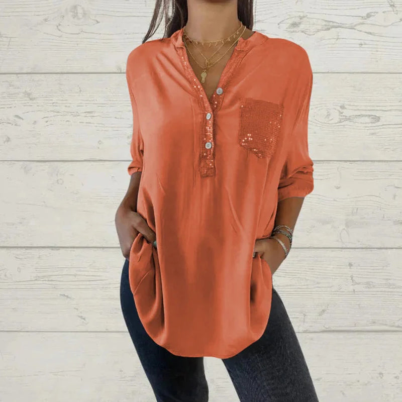 ⏳Limited Sale 51% OFF🌸Women's Sequin Patchwork V-neck Shirt