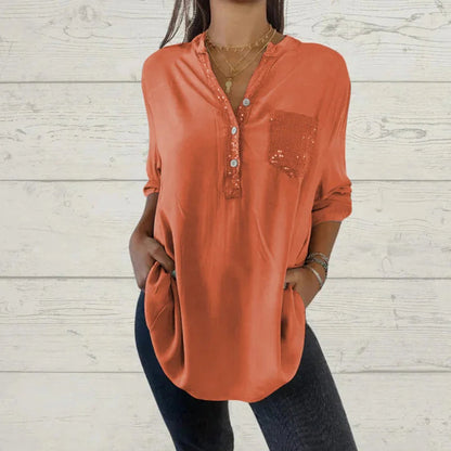 ⏳Limited Sale 51% OFF🌸Women's Sequin Patchwork V-neck Shirt