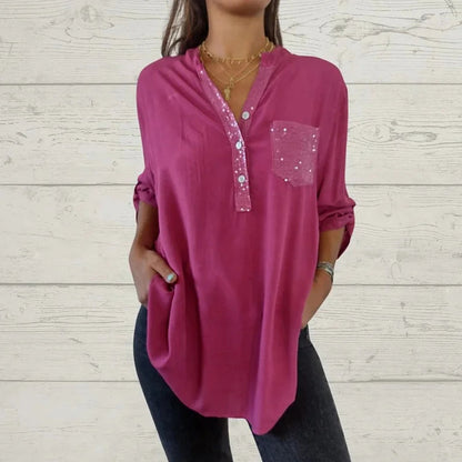 ⏳Limited Sale 51% OFF🌸Women's Sequin Patchwork V-neck Shirt