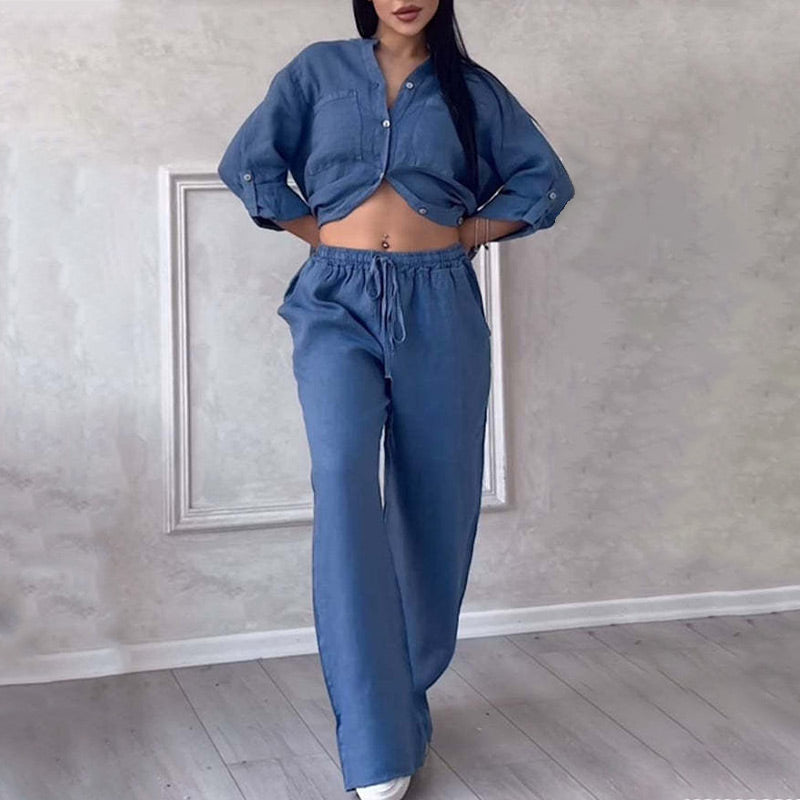 ⏳Limited Sale 50% OFF🌸Women's 2 Piece Outfits Button Down Shirt & Pants