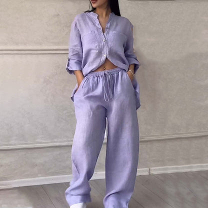 ⏳Limited Sale 50% OFF🌸Women's 2 Piece Outfits Button Down Shirt & Pants