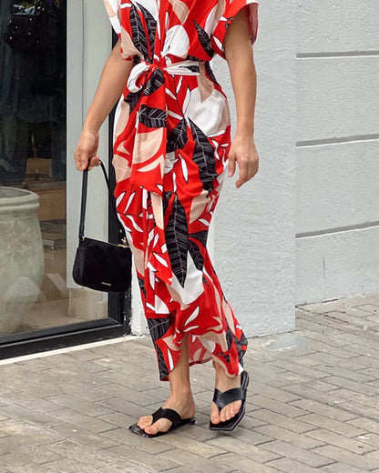 🔥SUMMER SALE 50% OFF💃Casual Lapel Neck Waist Print Shirt Dress