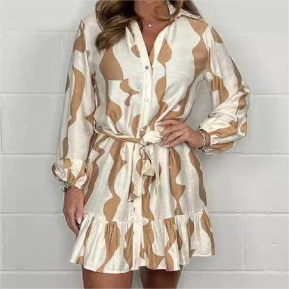 🌷Limited Time Offer 52% OFF🌷Casual Irregular Stripe Lapel Tie Waist Shirt Dress
