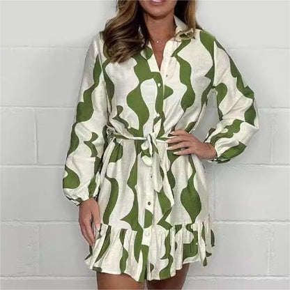 🌷Limited Time Offer 52% OFF🌷Casual Irregular Stripe Lapel Tie Waist Shirt Dress