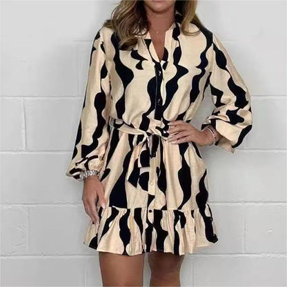 🌷Limited Time Offer 52% OFF🌷Casual Irregular Stripe Lapel Tie Waist Shirt Dress