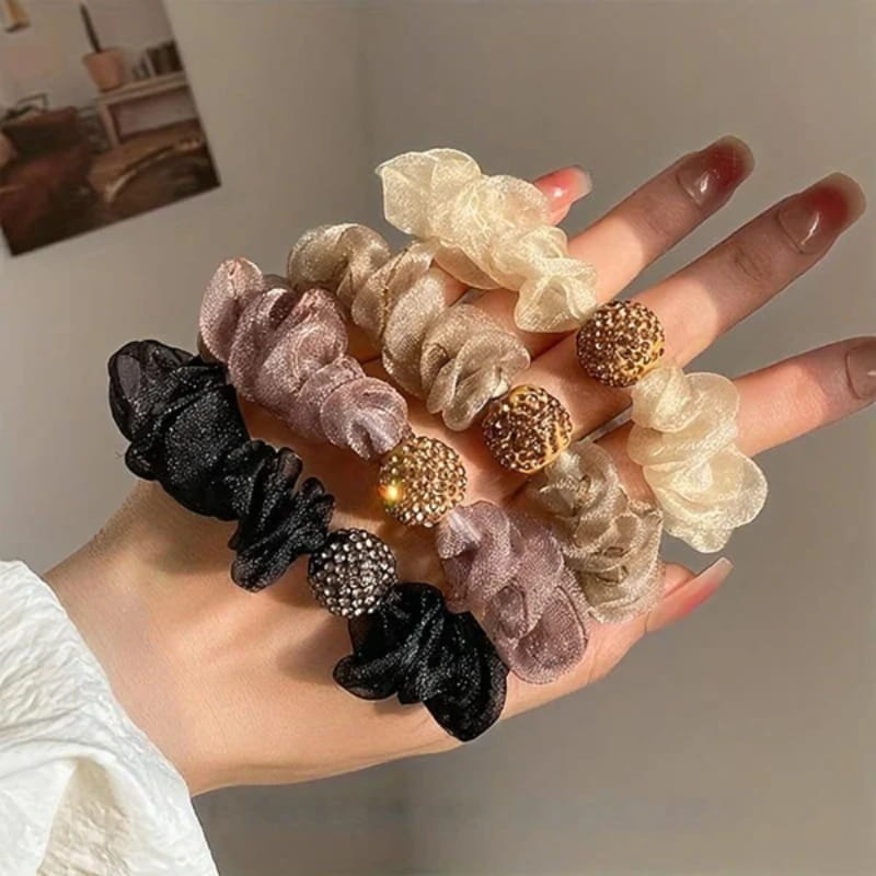 💥Buy 2 Sets, Get 1 Set FREE! 💕Elegant Rhinestone Mesh Hair Ties ✨