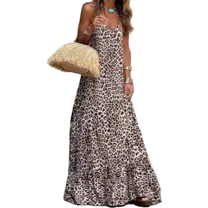 🔥2024 HOT SALE🔥Women’s Sexy Leopard Print Backless Halter Long Dress