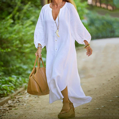 🔥2024 HOT SALE🔥🌸Women’s Minimalist Cotton Linen V-neck Long Dress