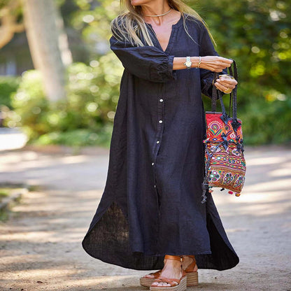 🔥2024 HOT SALE🔥🌸Women’s Minimalist Cotton Linen V-neck Long Dress